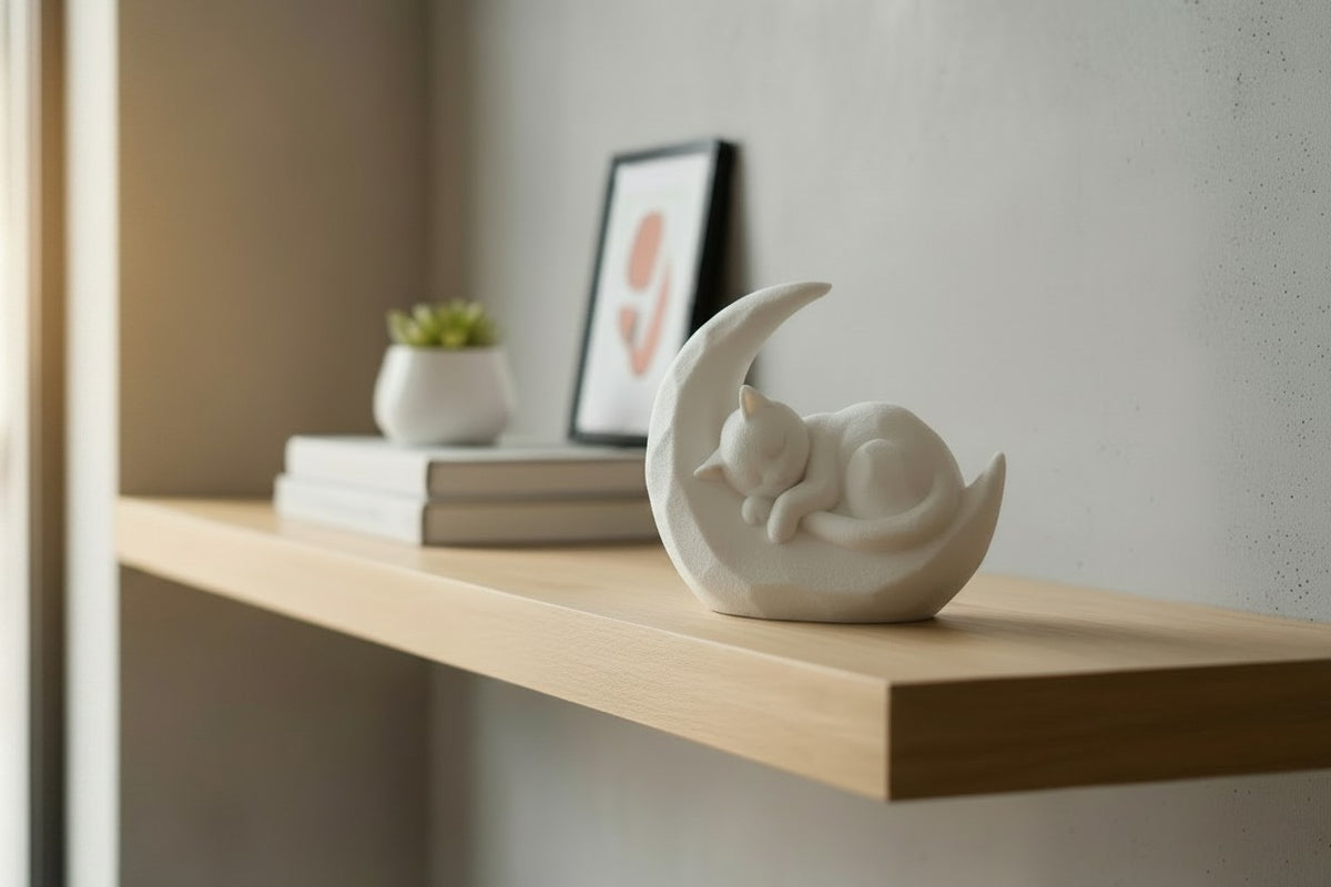Slapende Kat op Maan – Decoratief Beeld | Minimalistische Woondecoratie