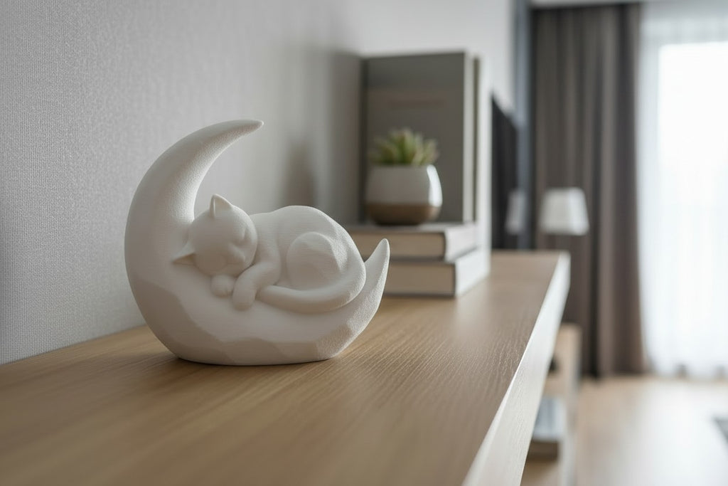 Slapende Kat op Maan – Decoratief Beeld | Minimalistische Woondecoratie
