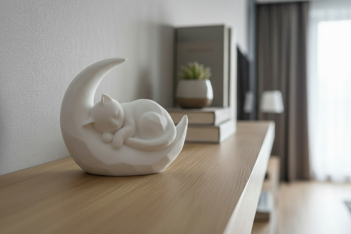 Slapende Kat op Maan – Decoratief Beeld | Minimalistische Woondecoratie