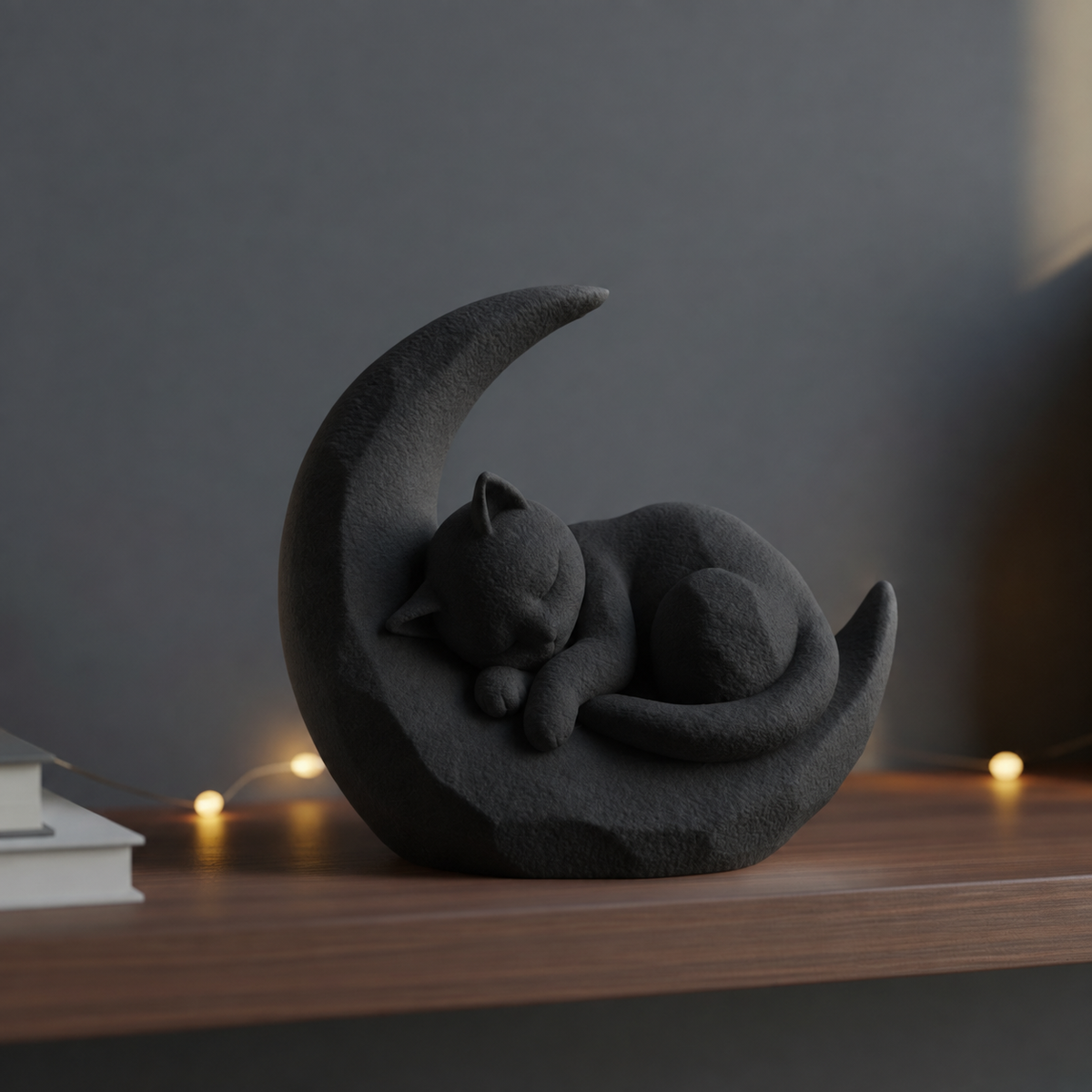 Slapende Kat op Maan – Decoratief Beeld | Minimalistische Woondecoratie